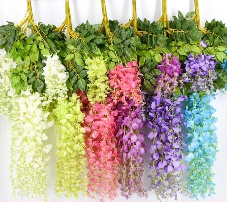 Image of SATYAM KRAFT 6 Pcs (43.2 inch) Artificial Wisteria Vine Garland | Long Silk Hanging Flowers String for Wedding Decoration Items, Shaadi Mandap, Birthday Party, Festival Event & Home Decor (Multi)