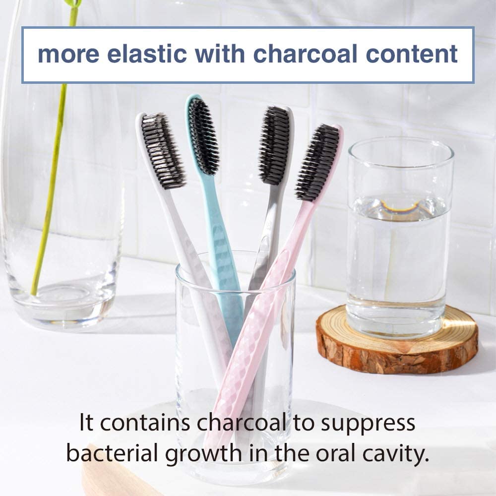 Wangta - Cepillo de dientes suave, paquete de 10 (carbón) - El mejor cepillo de dientes manual para una limpieza máxima y eficiente y encías y dientes sensibles