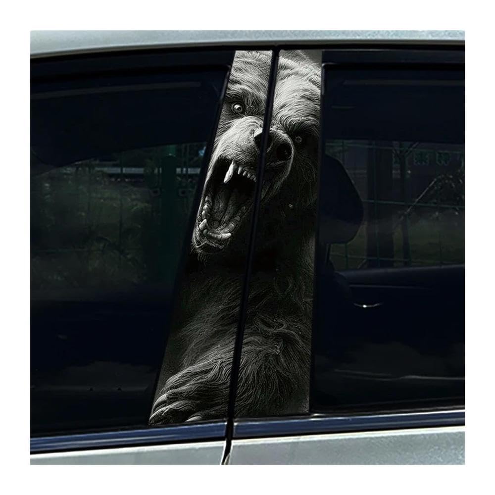 Decorative Items 2PCS Animal Tiger Fox Lion Car Center Pillar Sticker B Pillar Protective Film Decoration(C)