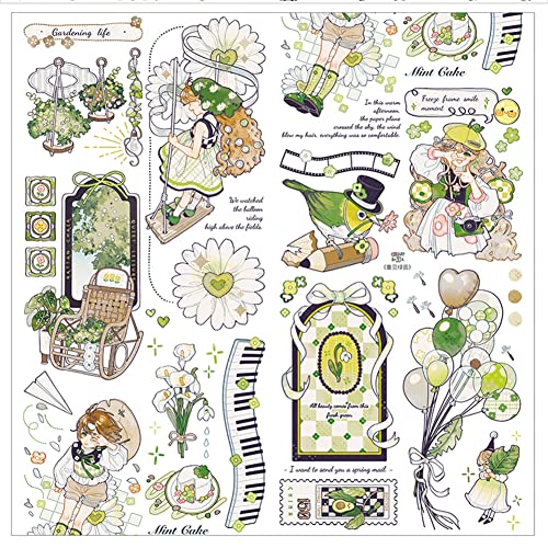 misakinoya マスキングテープ 特殊インク かわいい 少女 少年 マステ シール 極大 透明PET テープ 広幅 (みどり発見-pet)