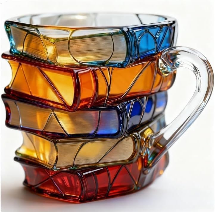 Uoqpty Taza De Libro Pintado -Taza De Café Con Libros Pintados En 3D De 11oz, Tazas De Café Con Libros Apilables, Tazas De Cafés De Vidrio Colorida Para Amantes De La Literatura