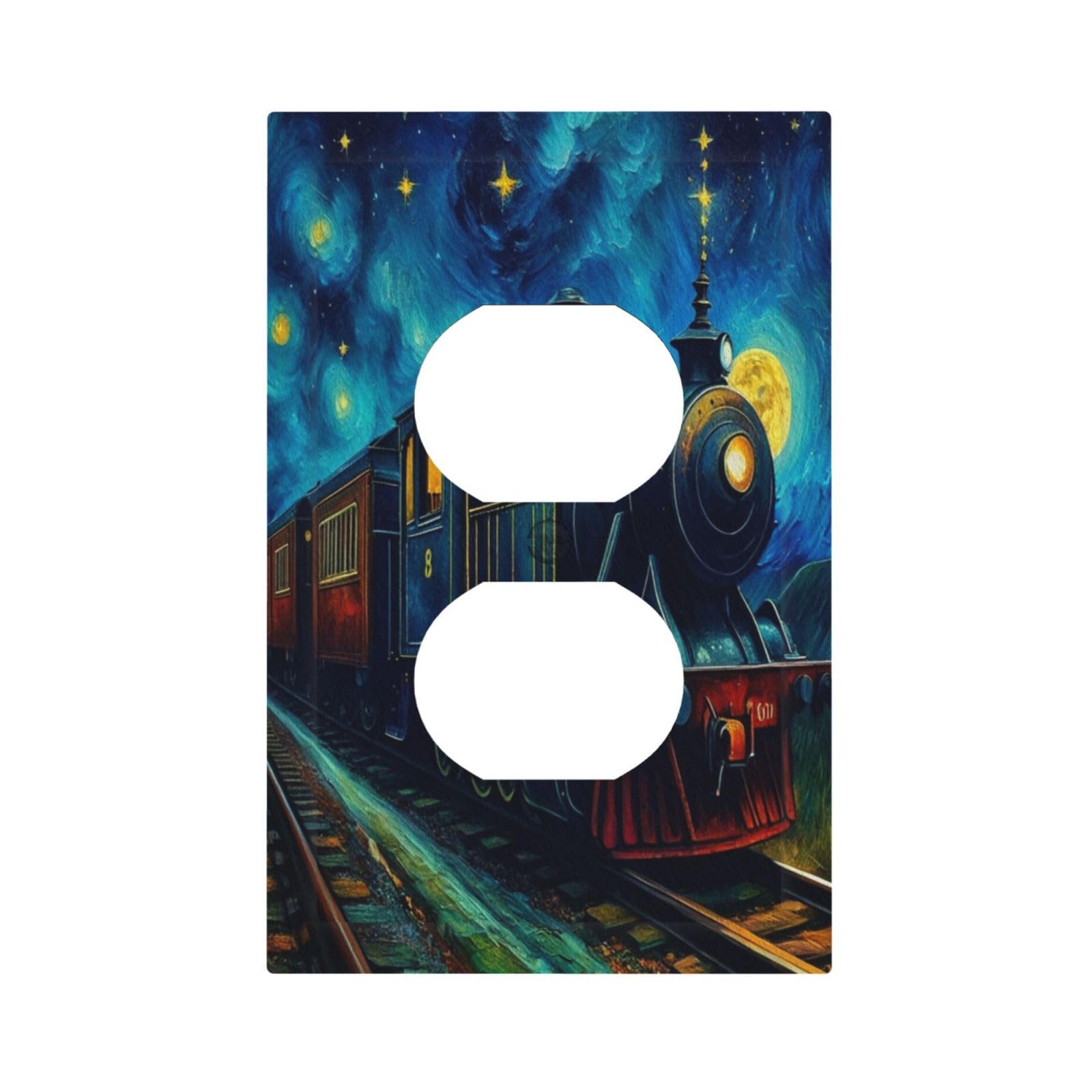 WUYOCHA Vintage Train with Starry Sky Moon Single Duplex Wall Plate Covers Light Switch Cover 1 Gang Outlet Plate Decorative Switchplate Covers