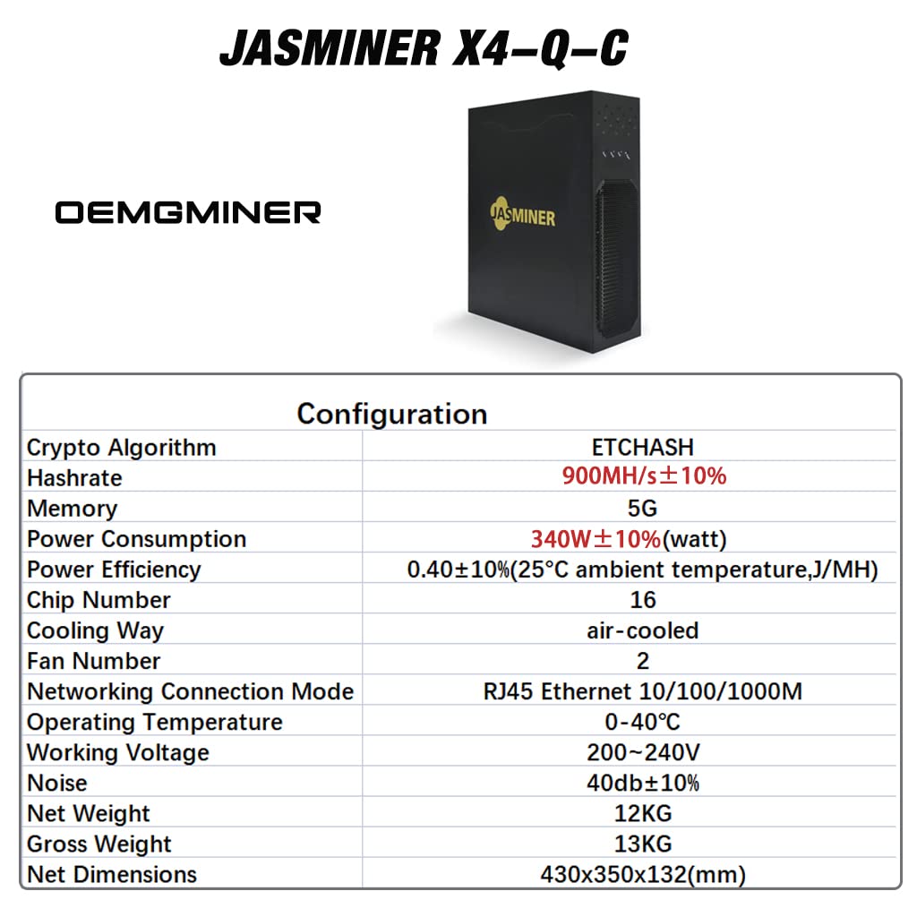 Amazon.com: Jasminer X4-Q-C ETC ETHW Miner 900MH/s 340w 5G Low