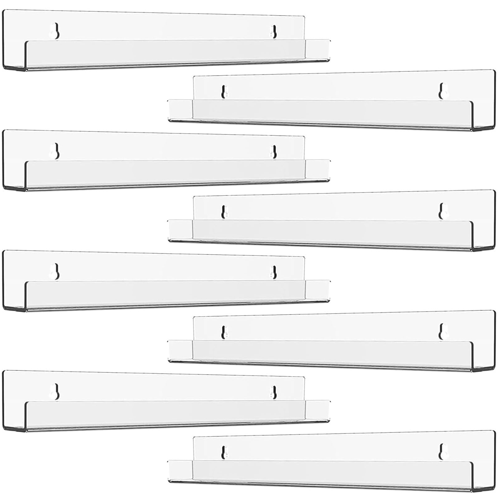 8 Pack Vinyl Record Shelf Wall Mount, 12" Vinyl Holder for Album Record Storage & Display, Clear Acrylic Floating Shelves for Wall Photo Decor, Picture Ledge, Kids Bookshelf, Magazine Rack