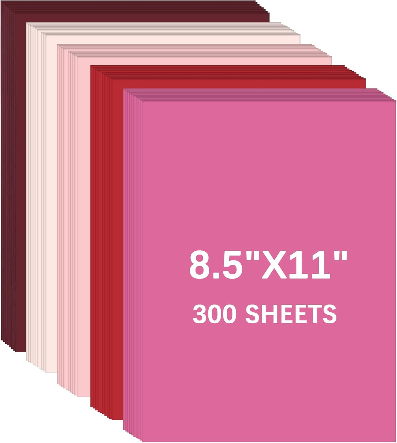 300 Sheets Pink CardStock 8.5 x 11, 5 Assorted Pink Colors Construction Printer Paper for Scrapbook, DIY Crafts, Cards Making(180 GSM)