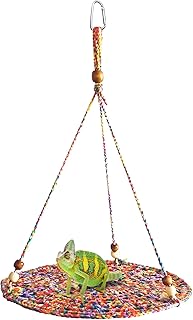 Reptile Hammock Swing Bed, Cute Lizard Swing Toy for Bearded Dragon, Leopard Gecko, Birds, Parrots, Rats and Other Small Pets (Colorful Yellow)
