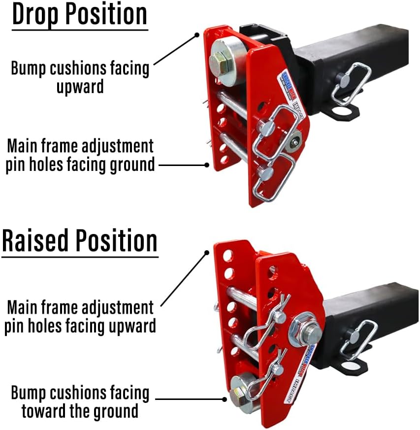 Shocker Impact Adjustable Cushion Raised Hitch - 5" Rise to 3" Drop, Fits 2-1/2" Hitch, Has 2-5/16" Ball