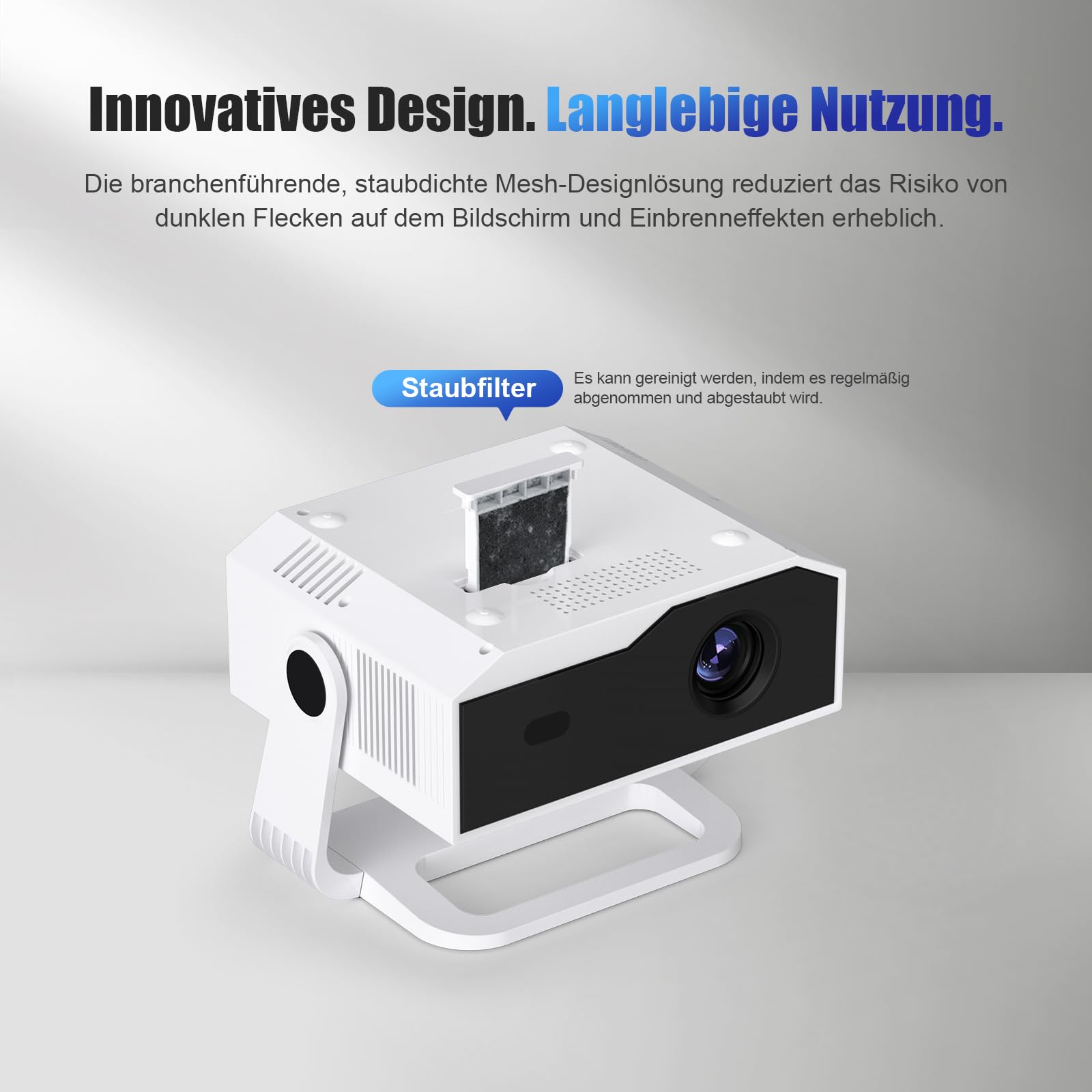 ZDK 2026 Upgrade Mini Beamer Integrierte Apps, Android 14, unterstützt 4K 1080P, Trapezkorrektur, WLAN&BT Beamer 4K Heimkino, Projektor Tragbarer mit um 270° drehbarem Ständer, Kompatibel Laptop/Handy