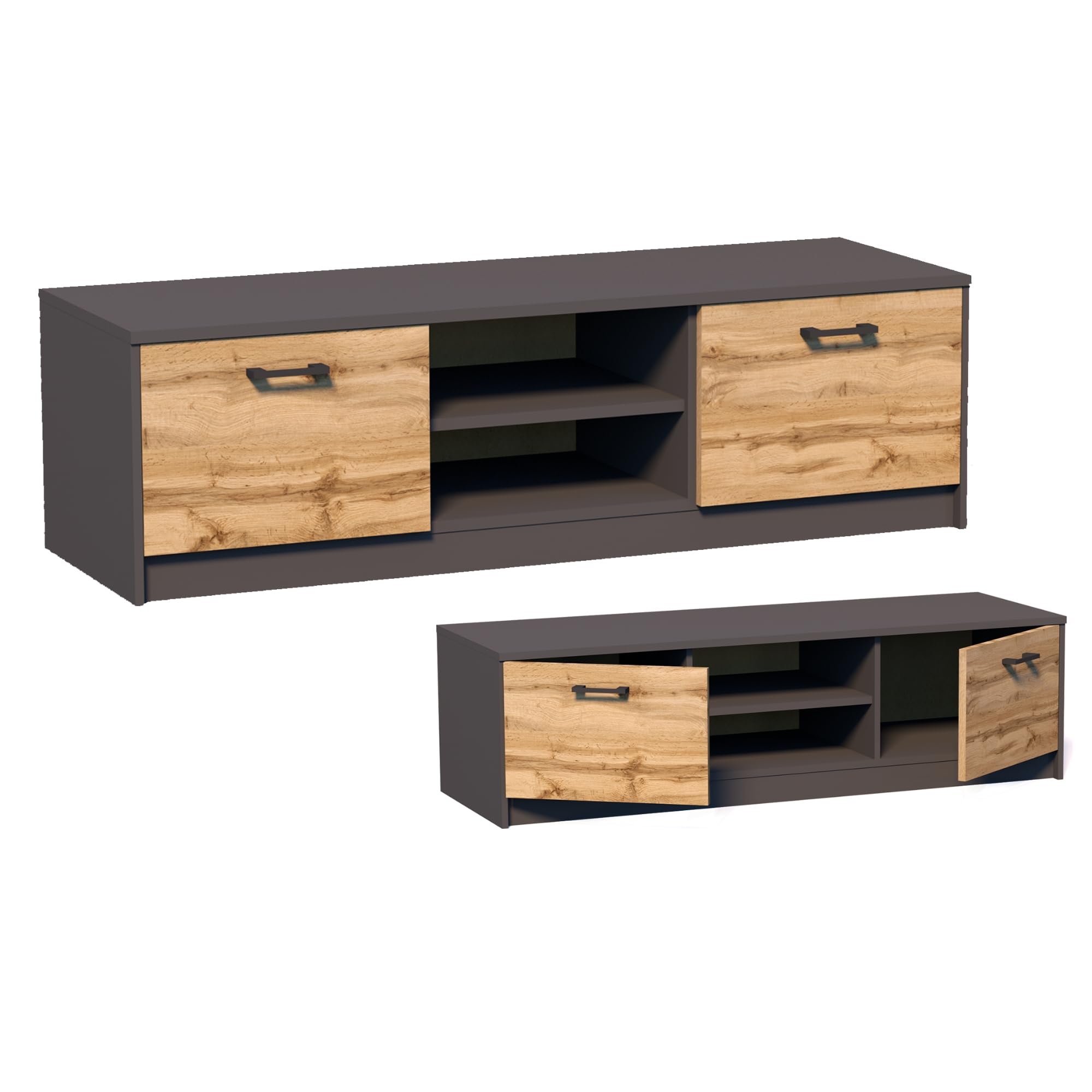 Home Collective Meuble TV Lowboard de 120 cm de Large avec Surface Mate Table TV avec 2 Portes et 1 étagère, en Panneau stratifié, Bord Arrondi et Rails à roulettes en métal Commode TV chêne Graphite