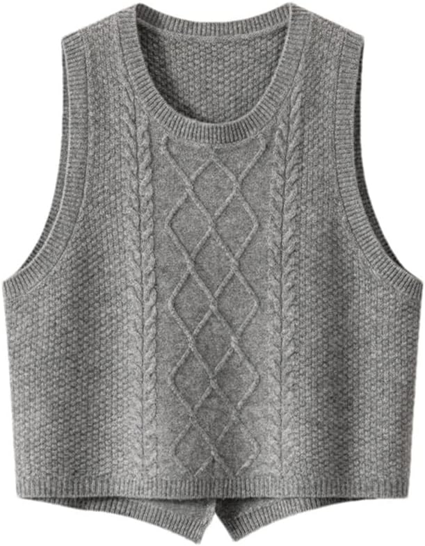 Vsadsau 100% Cashmere Women's Solid Knitted Sweater Vest Short Sleeveless Pullover Sweater Slit Back