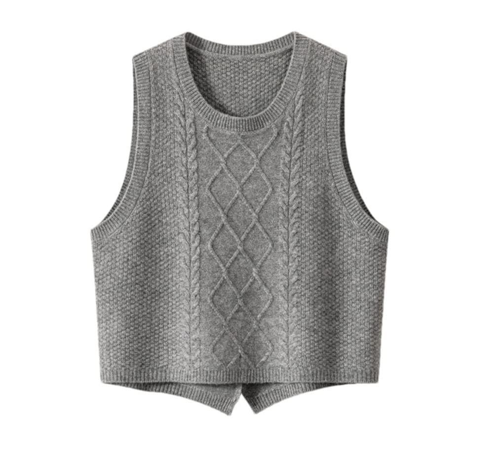 Vsadsau 100 Cashmere Womens Solid Knitted Sweater Vest Short Sleeveless Pullover Sweater Slit Back