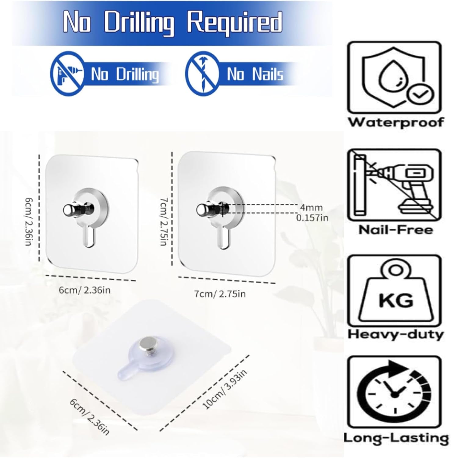 12PCS No-Drill Screw Stickers, Reusable Adhesive Hooks, Removable Nail Free Wall Hangers, Drill Free