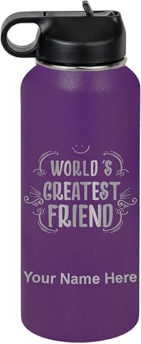 Miniatura 72 de LaserGram Personalized Water Bottle, World's Greatest Friend, Stainless Steel Double Wall Vacuum Insulated with Flip Top Straw, Custom Engraved Gift