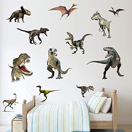 Kiddale 3D Watercolour Dinosaur Kids Wall Stickers,Peel and Stick Removable Wall Decals for Kids Nursery Bedroom Living Room