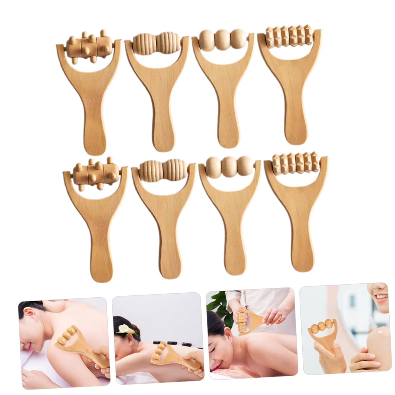 8piezas Rodillo Masajeador De Madera Para Espalda Cuello Piernas y Pies Herramienta De Relajación Corporal Masajeador Ligero y Portátil Para Viajes