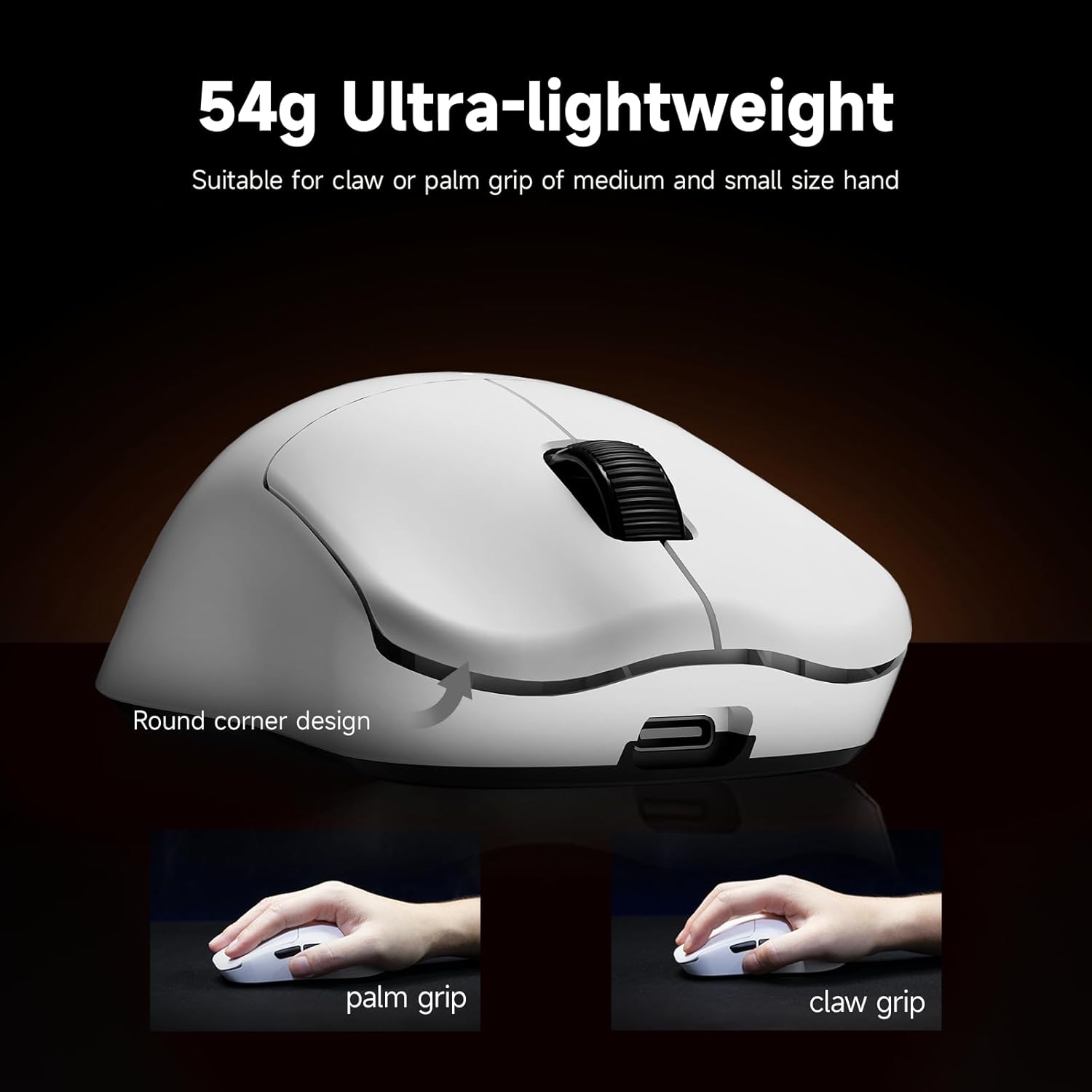RAWM ES21 mouse showing ultra-lightweight design and grip styles