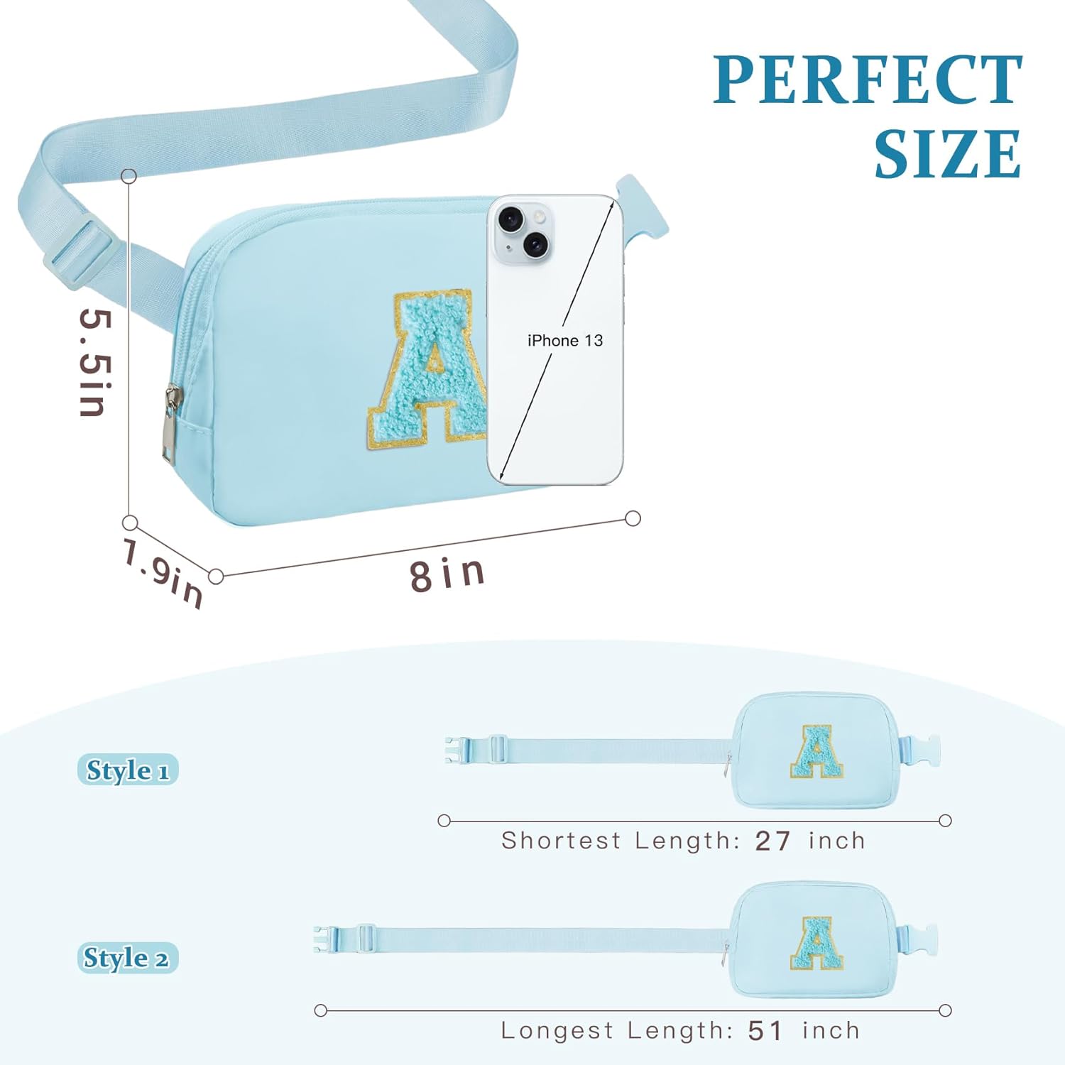 Chenille Letter Crossbody Bags for Women Trendy, Waterproof Fanny Packs for Women Cross Body, Initial Letter Belt Bag with Multiple Inner Pockets and Adjustable Strap(Blue V) - Image 6