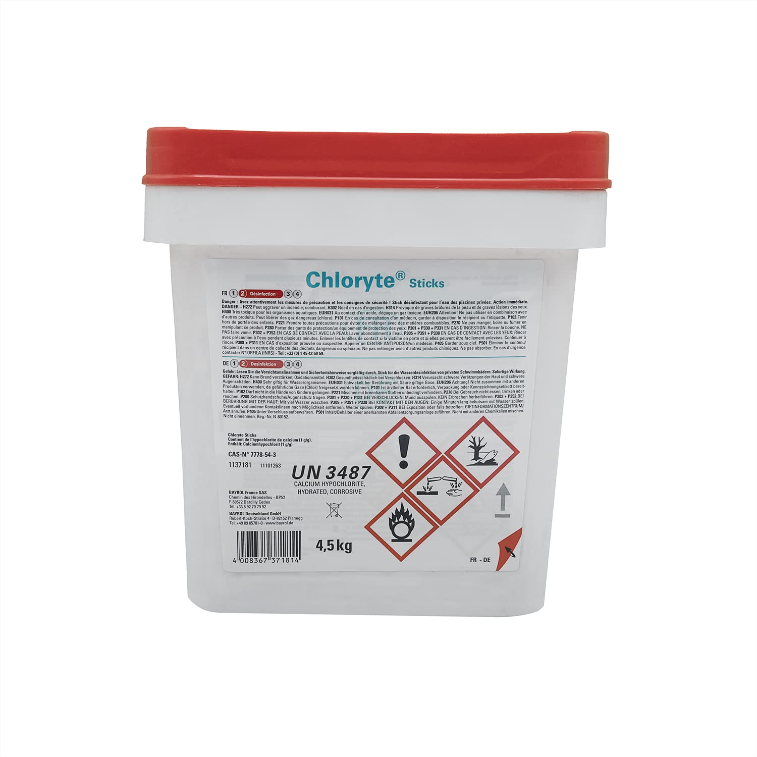 BAYROL CHLORYTE Sticks - 4,5kg | Chlore Lent Non Stabilisé - Désinfection Régulière - Hypochlorite de Calcium à Dissolution Lente + 10 Tests HPS OFFERTS 6 en 1