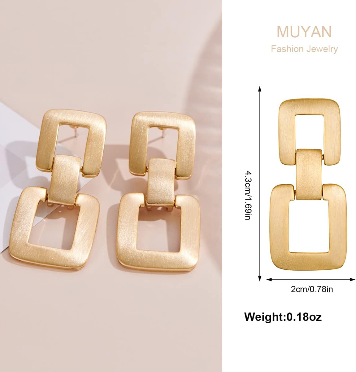 MUYAN Gold Silver Geometric Drop Dangle Earrings for Women Brushed Link Square Dangle Earrings Trendy Jewelry