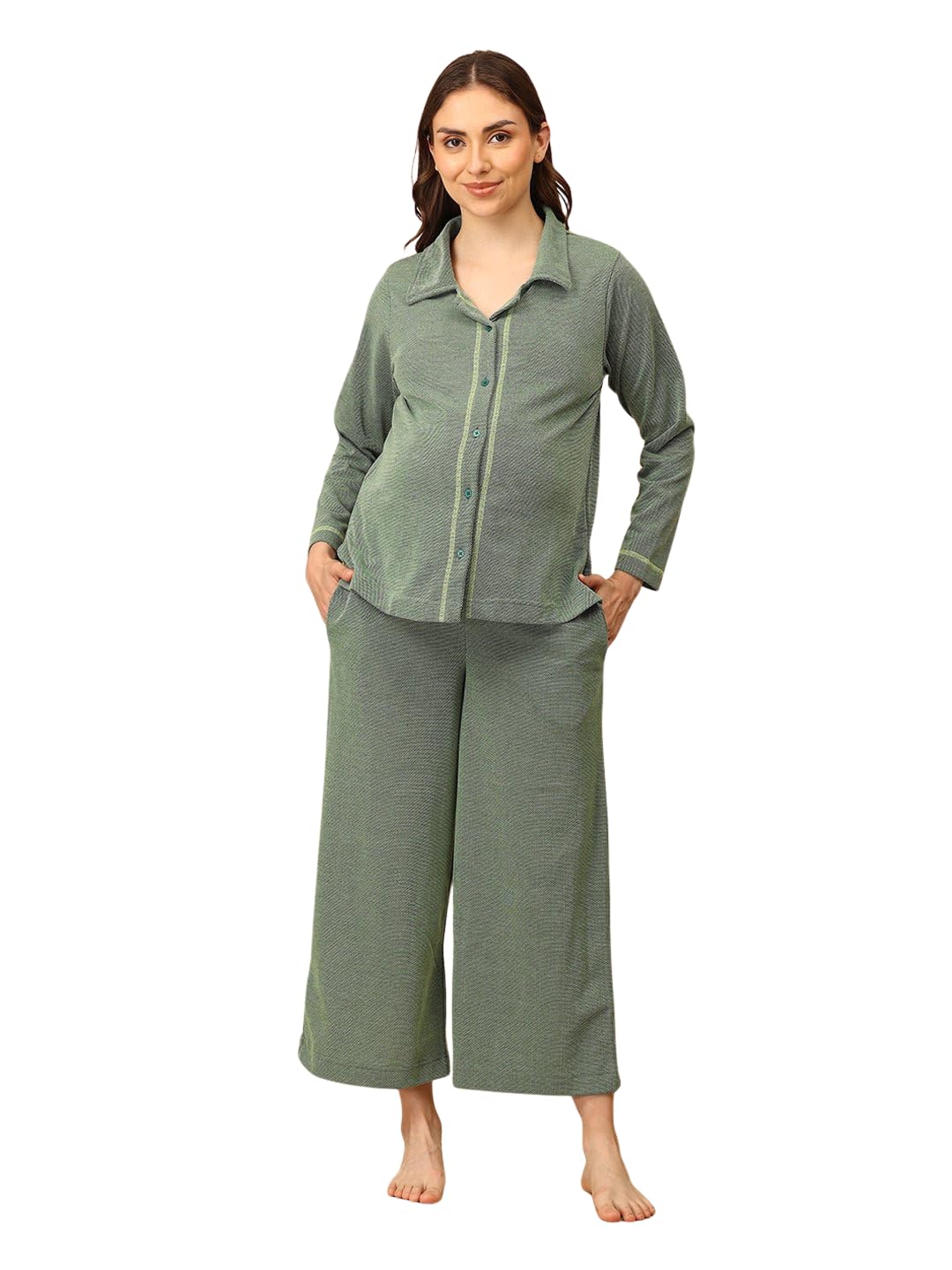 the mom store Maternity and Nursing Winter Nightwear Set for Women | Pre and Post Pregnancy Wear | Shirt and Pajama Set for New Moms | Trendy Winter Wear for Women's-picture-31