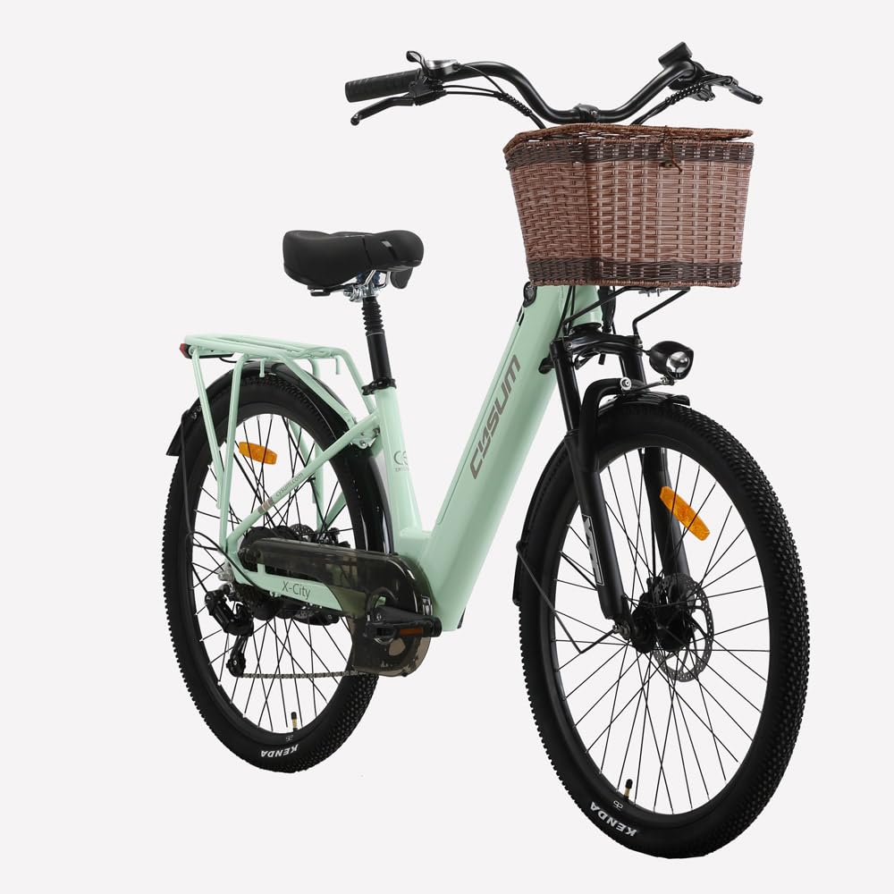 cysum X-City Vélo électrique Femme, 26 Pouces Step-Thru vélo électrique, Batterie Amovible 48v 10.4AH, Urbain E-Bike pour Adultes, Assistance au pédalage, 7 Vitesses