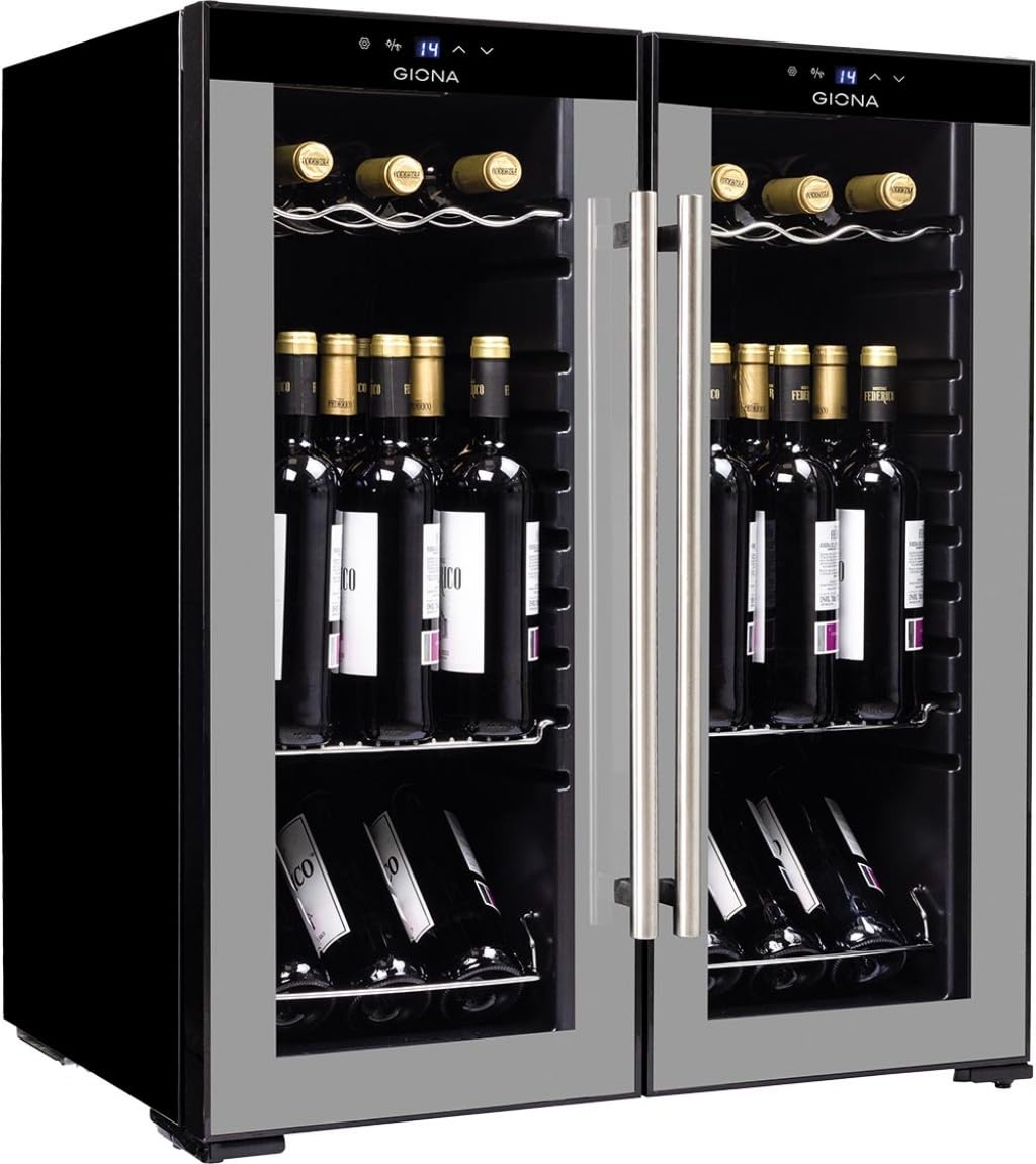 GIONA Cave à vin 2 températures CVG36CF2T – 36 bouteilles, double zone, froid ventilé, noir, serrure