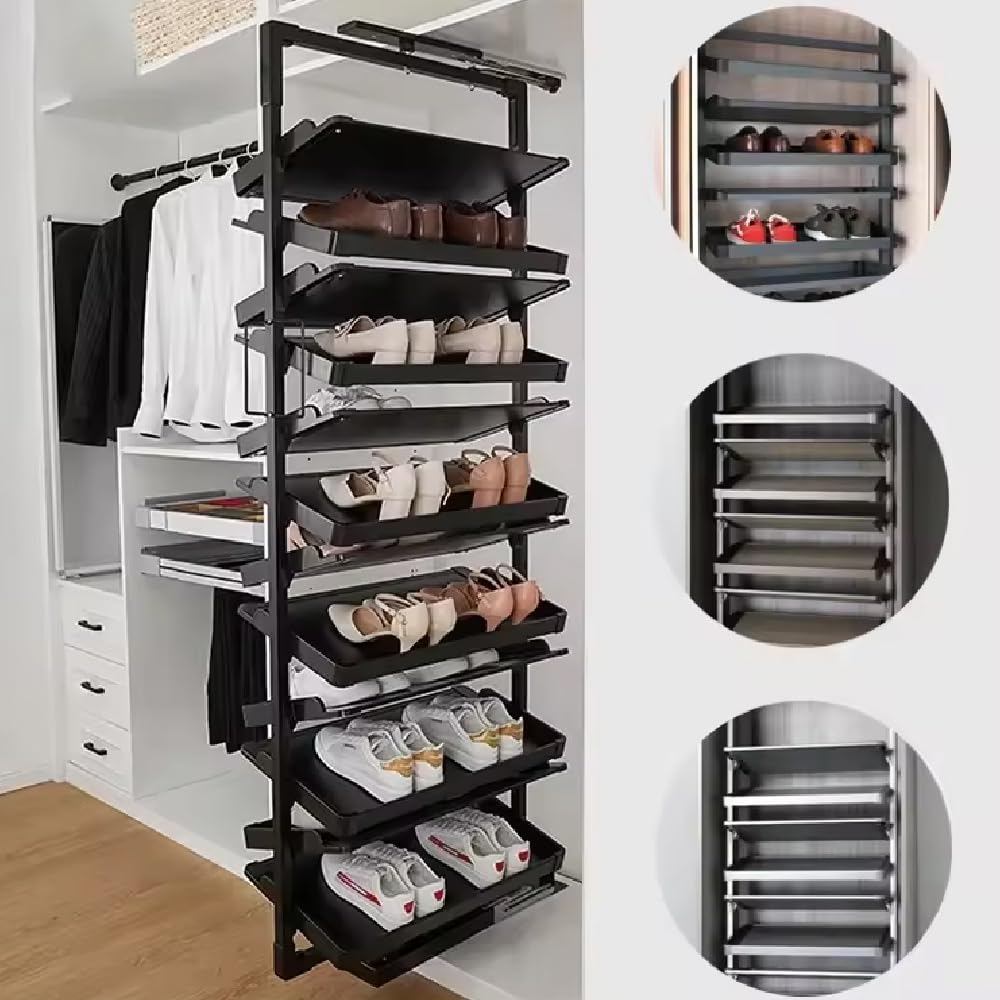 Obrotowy stojak na buty o 360°, metalowa szafka na buty z regulowanymi półkami, 4-8 poziomów, na 16-32 pary, oszczędność miejsca, do przedpokoju, przedpokoju, sypialni, szafy