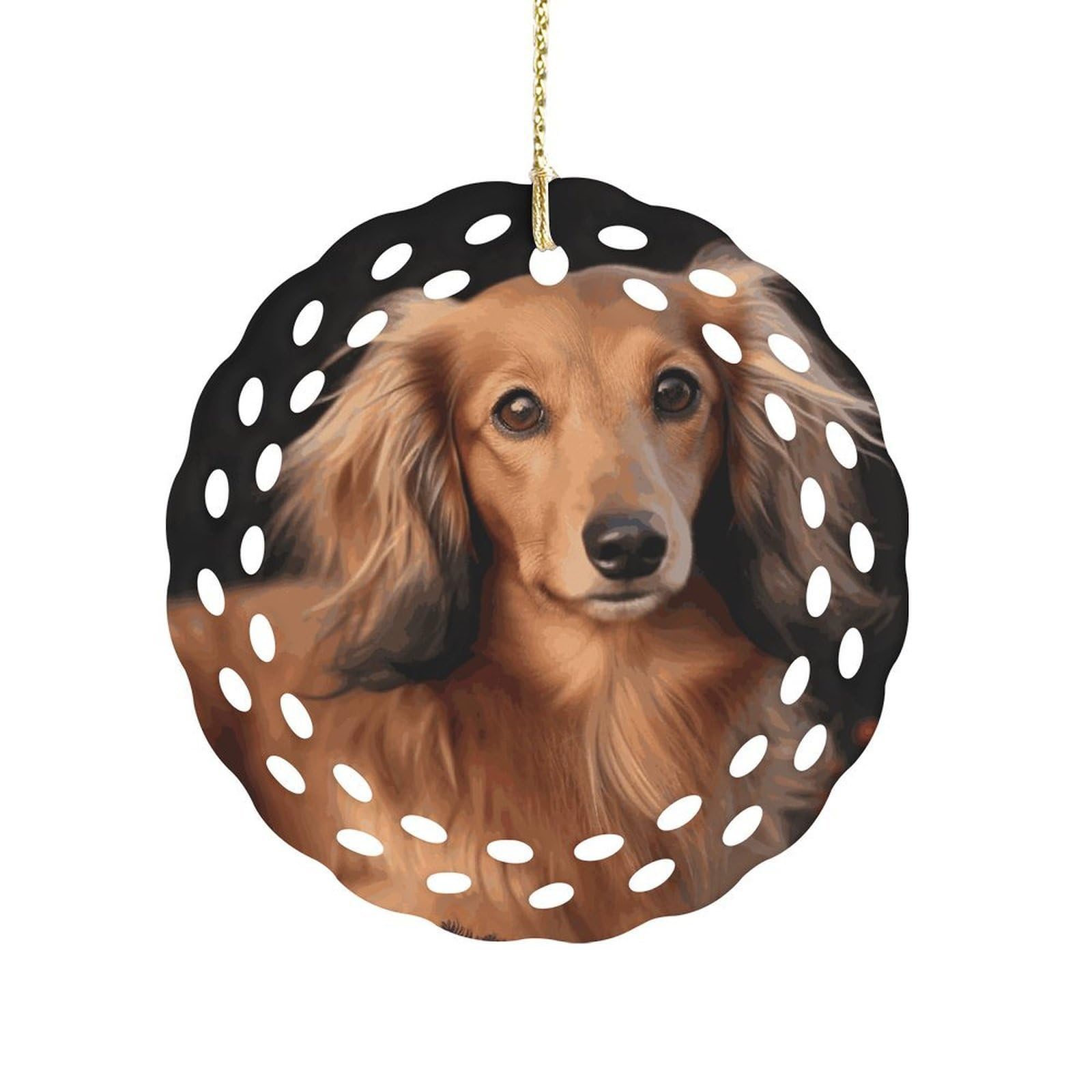 Fekiloot Women's Style Long Haired Dachshund Ceramic Ornaments 3 Inch Round,Holiday Keepsake For ,Girls,Pet Owners,Hanging Ornament Gifts Idea For Home