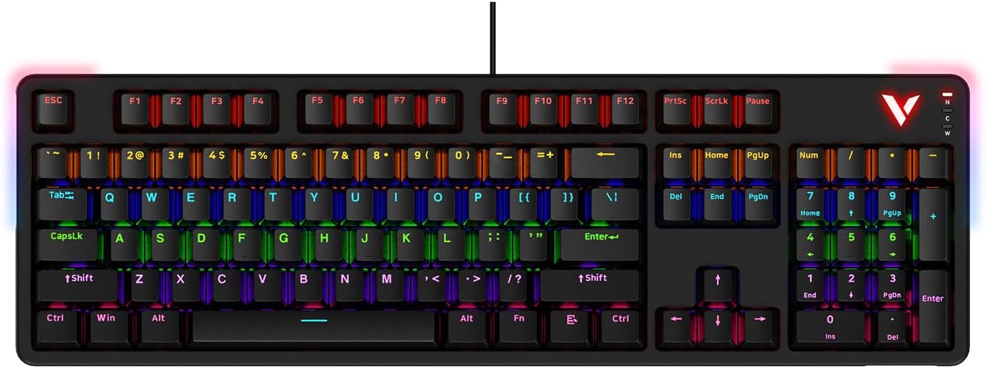 Rapoo V500Pro Full-Size Mechanical Gaming Keyboard, 104 Keys Anti-Ghosting, Customizable Rainbow RGB Backlit, Multimedia Hotkeys, Removable Top Case, USB-C, Heavy Duty, 2024 Edition, Brown Switch