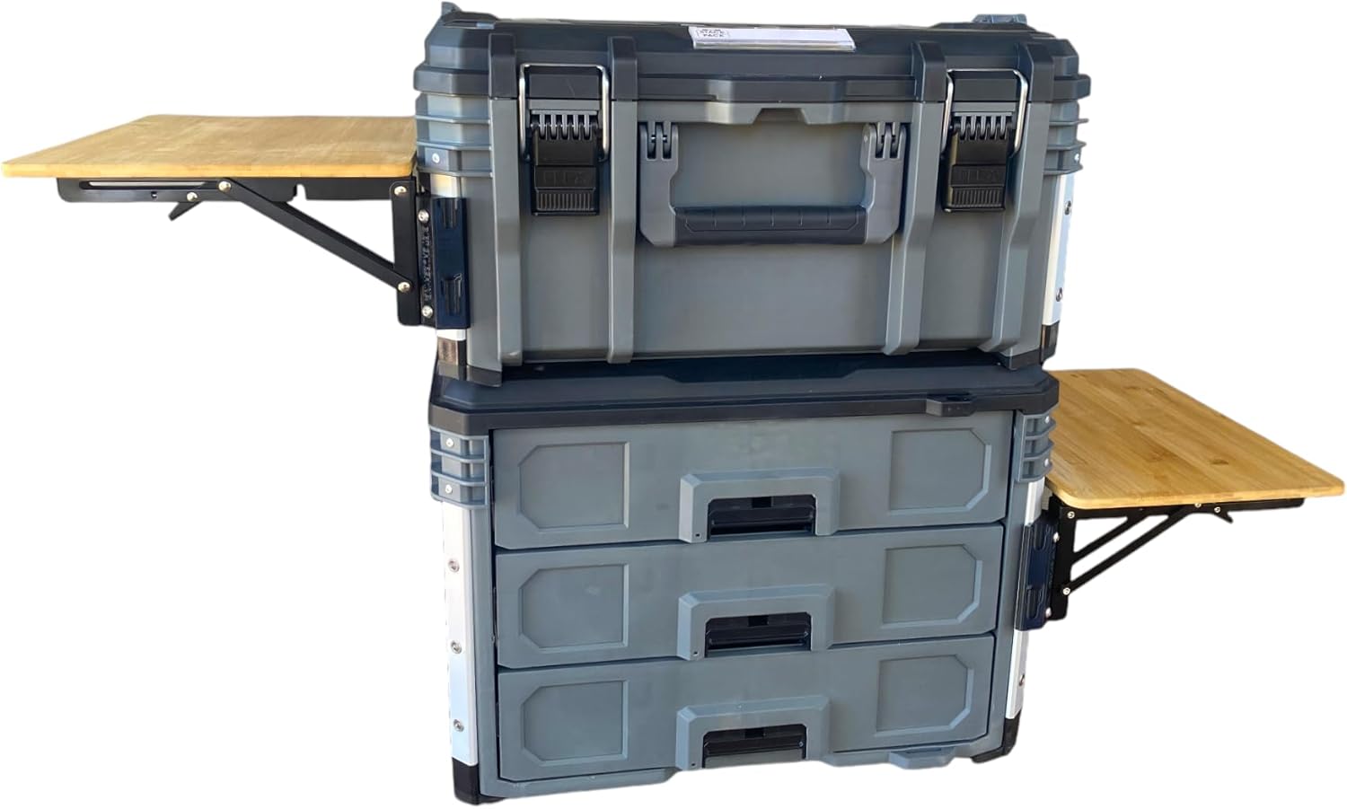 Quick Detaching/Folding Bamboo Table, Compatible with Flex Stack Pack Toolbox