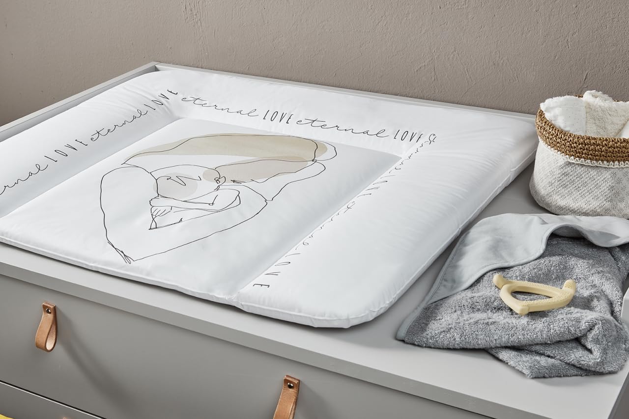 Wickelauflage Breit, Line-Art Eternal Love + Rotho Babydesign Windeleimer, weiß