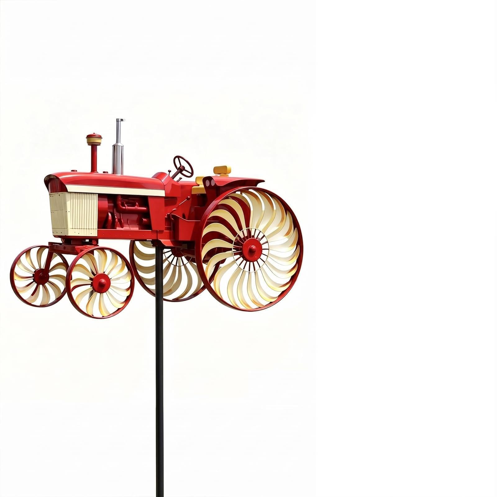 Red Tractor Windmill Stake With Rotating Wheels Outdoor Tractor Wind Spinner Decorative Windmill For Patio Yard Garden Gift For Friends Family
