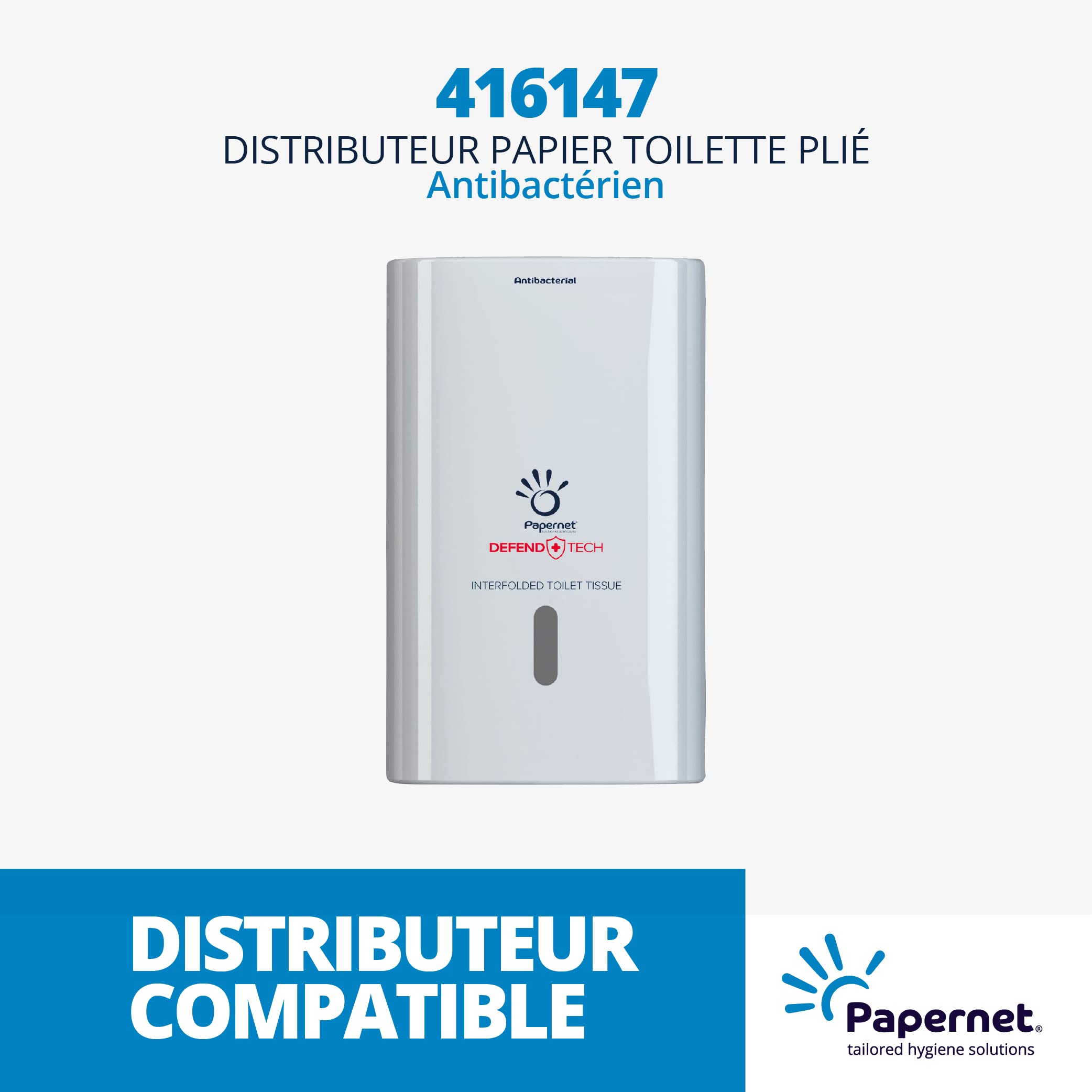 PAPERNET Defend Tech Papier Hygiénique Enchevêtré 417818, Papier Hygiénique à Feuille Unique avec Formule Antibactérienne, 12 Paquets de 6 Unités avec 200 Feuilles 21 x 11 cm