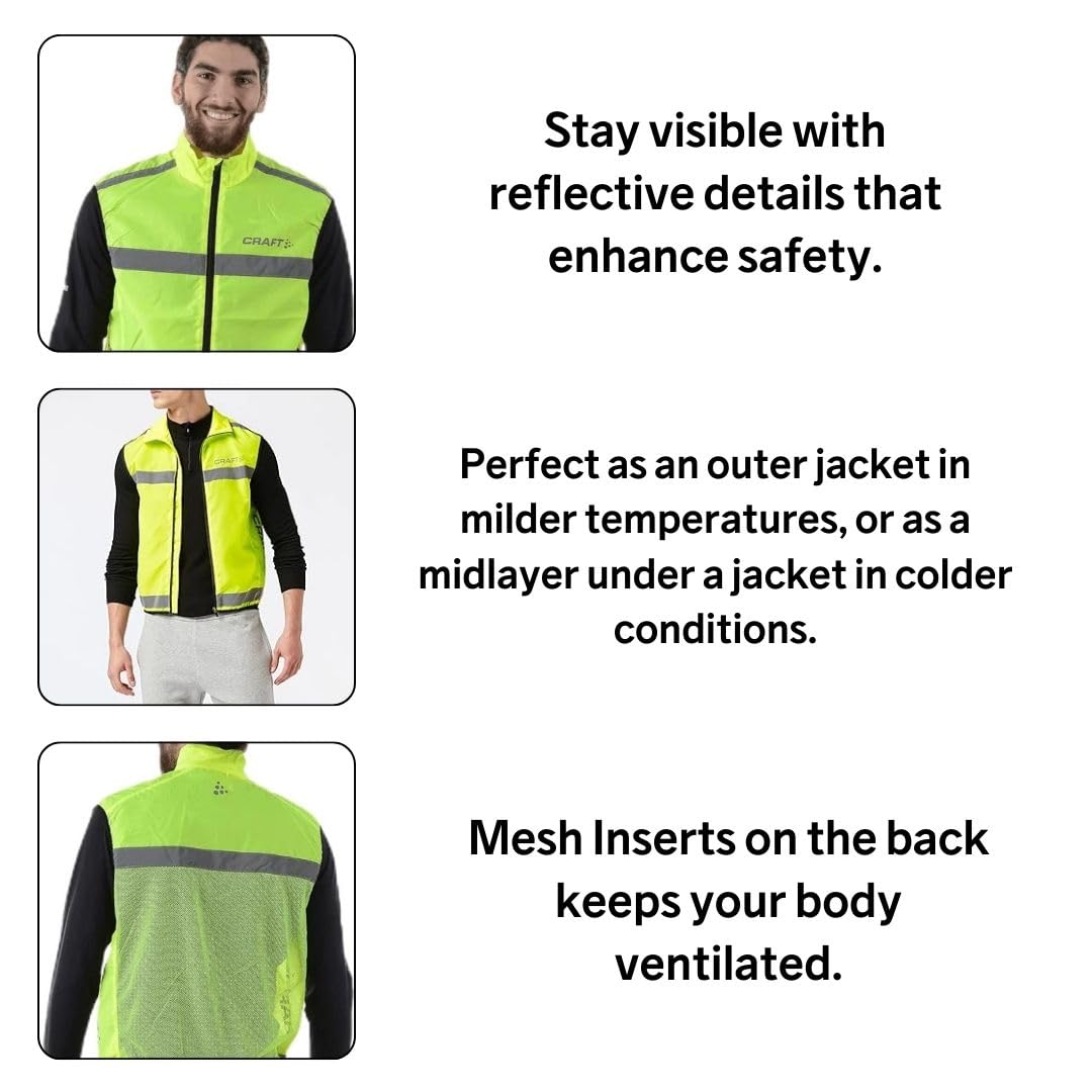 Craft Kamizelka przeciwwiatrowa Visibility Vest (rozm. S-XXL), kamizelka odblaskowa, uniseks z zamkiem błyskawicznym, kamizelka rowerowa, odblaskowa, XL