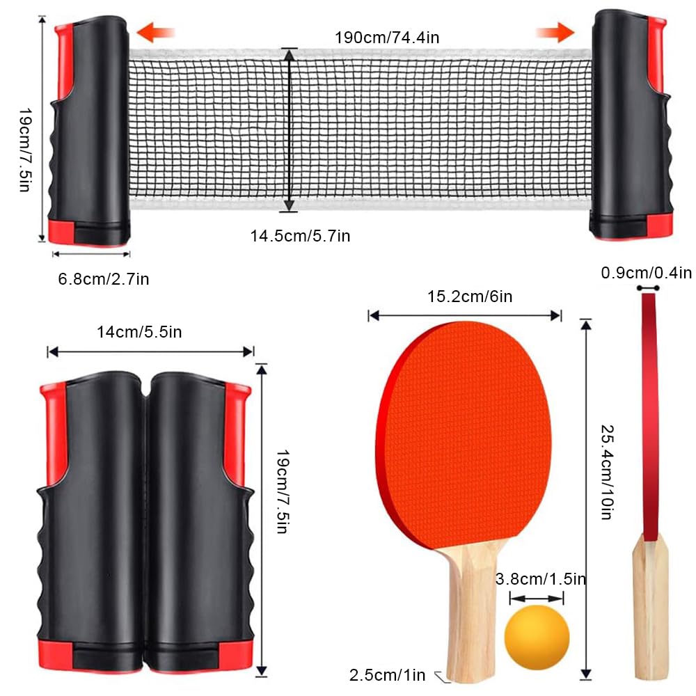 set de tennis de table, 2 raquettes, 6 balles, filet extensible et sac de transport, pour enfants, familles