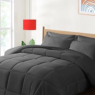 Queen Size Comforter Set - 7 Pieces Reversible Bed Set,Queen Bed in A Bag with All Season Comforters,Sheets,Pillowcases,Shams,Flat Sheet,Fitted Sheet,Dark Grey