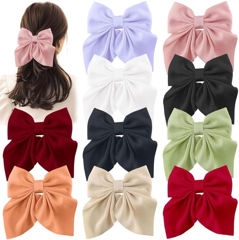 6 PCS Pcs Bow Hair Clips for Women Girls 5.5 Inch Big Hair Bows 6 Solid Colors Handmade Soft Fabric Bowknot French Barrettes Hair Accessories|MULTICOLOR