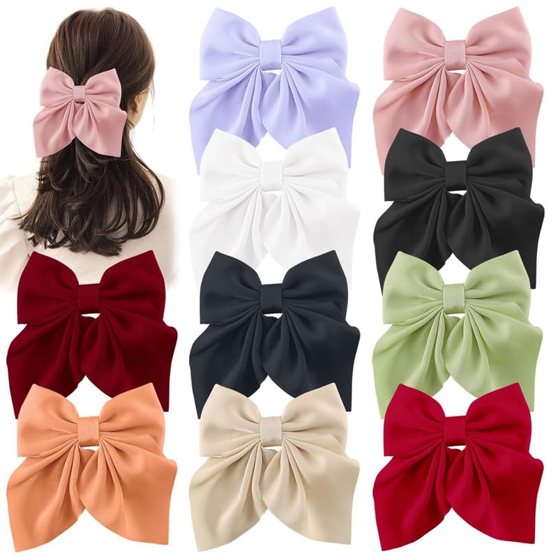 6 PCS Pcs Bow Hair Clips for Women Girls 5.5 Inch Big Hair Bows 6 Solid Colors Handmade Soft Fabric Bowknot French Barrettes Hair Accessories|MULTICOLOR