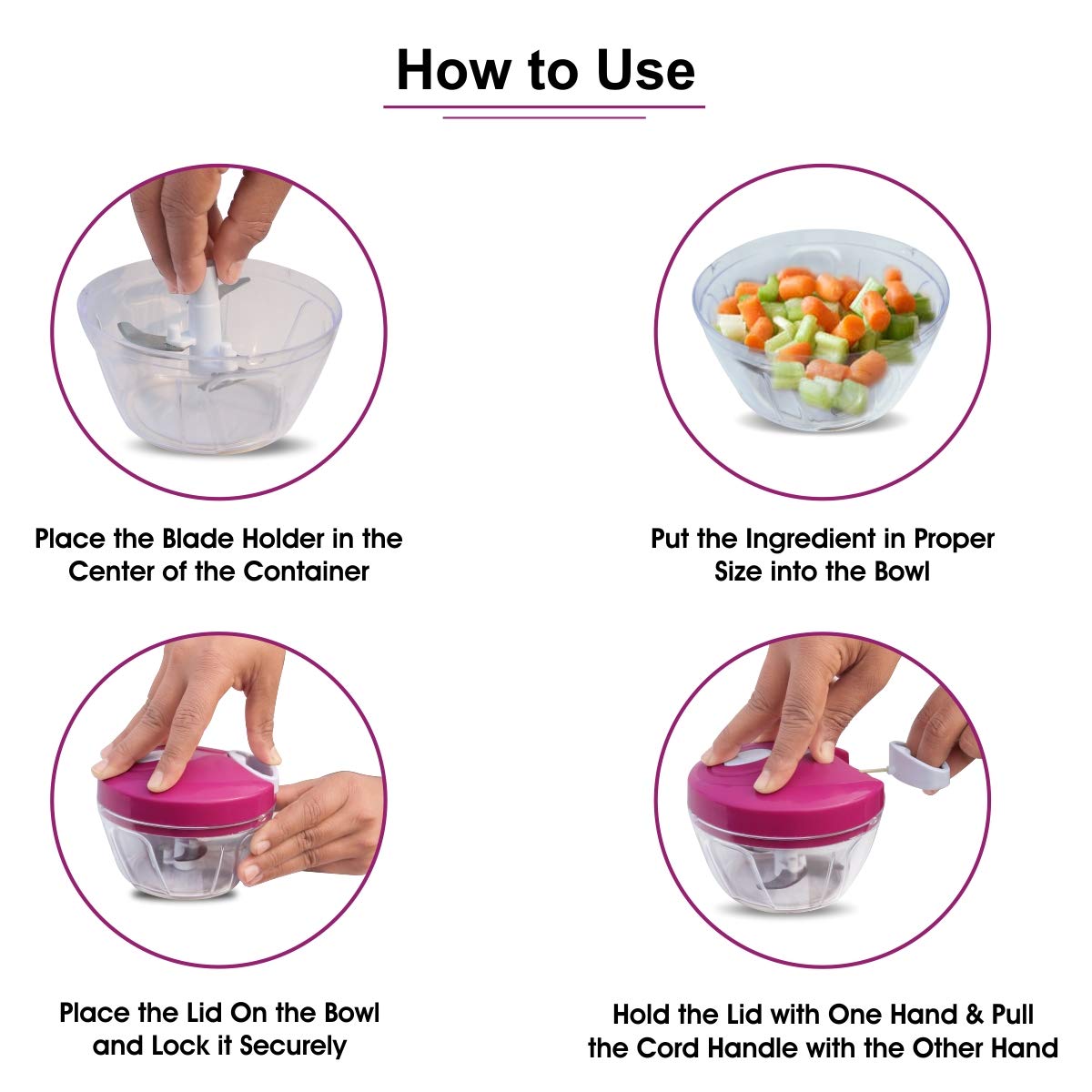Inalsa Plastic Chop-it Handy Chopper (400 ml, Cherry Red/White) - Image 3 thumbnail