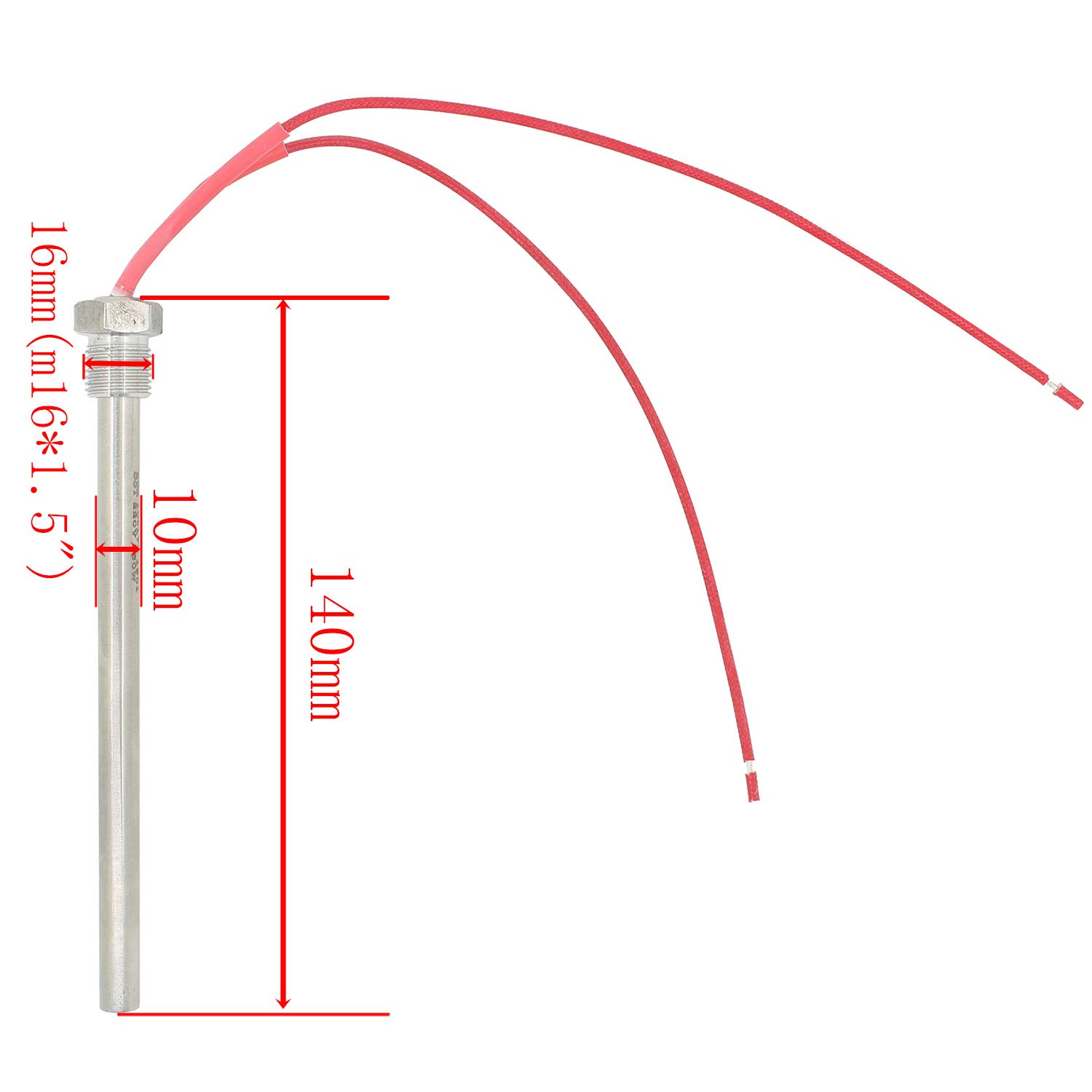 220v 300w 350w resistenza candeletta accensione per stufa a pellet - diametro 10mm - lunghezza 140 150 170mm (fillettatura m16x1.5mm, lunghezza 140mm 300W)