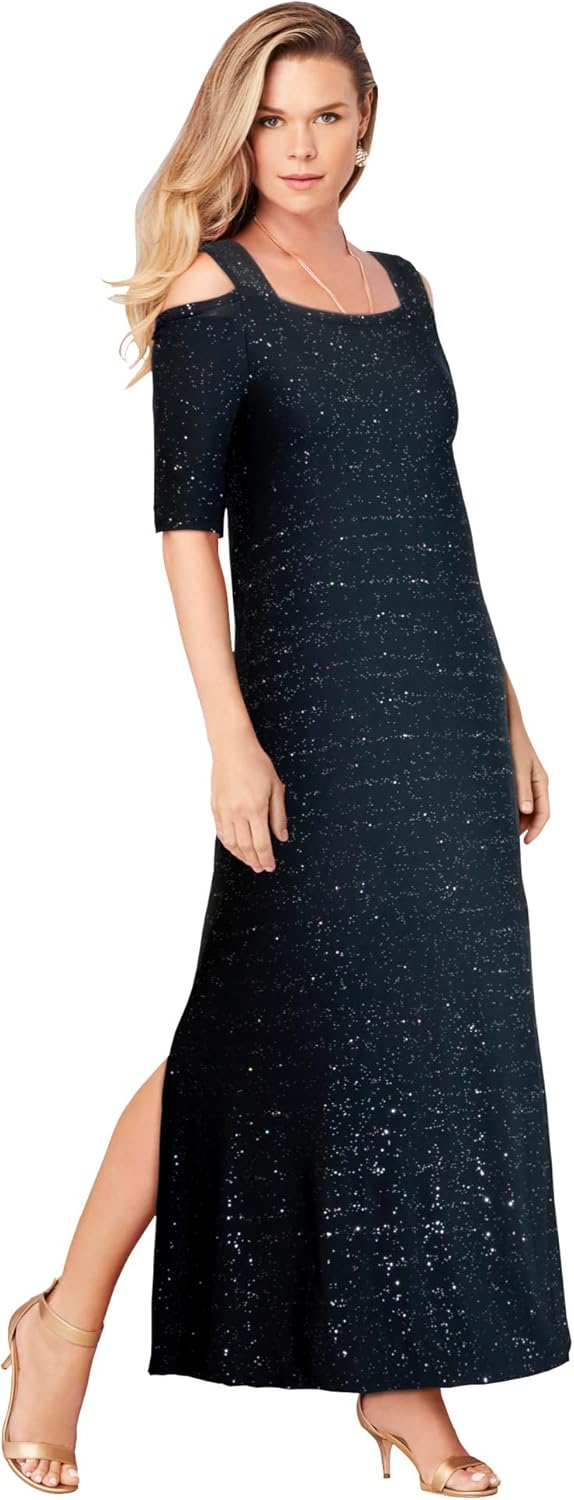 Roaman's Women's Plus Size Ultrasmooth Fabric Cold-Shoulder Maxi Dress