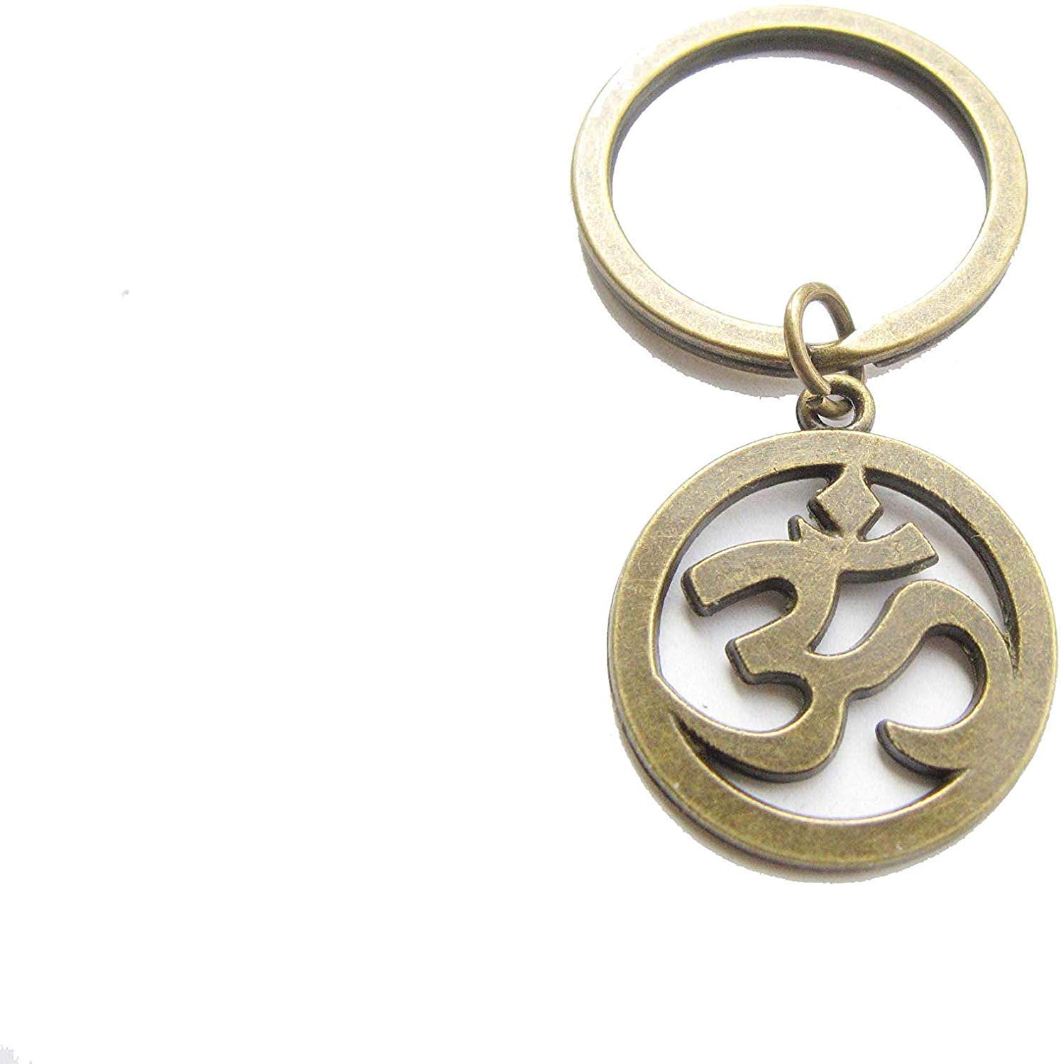 Keychain Men's Ancient Bronze Bronze Om, Ohm, Aum, Sanskrit Symbol, Key Chain, Yoga Bag Charm (Bronze Om 2.5Cm) (2)