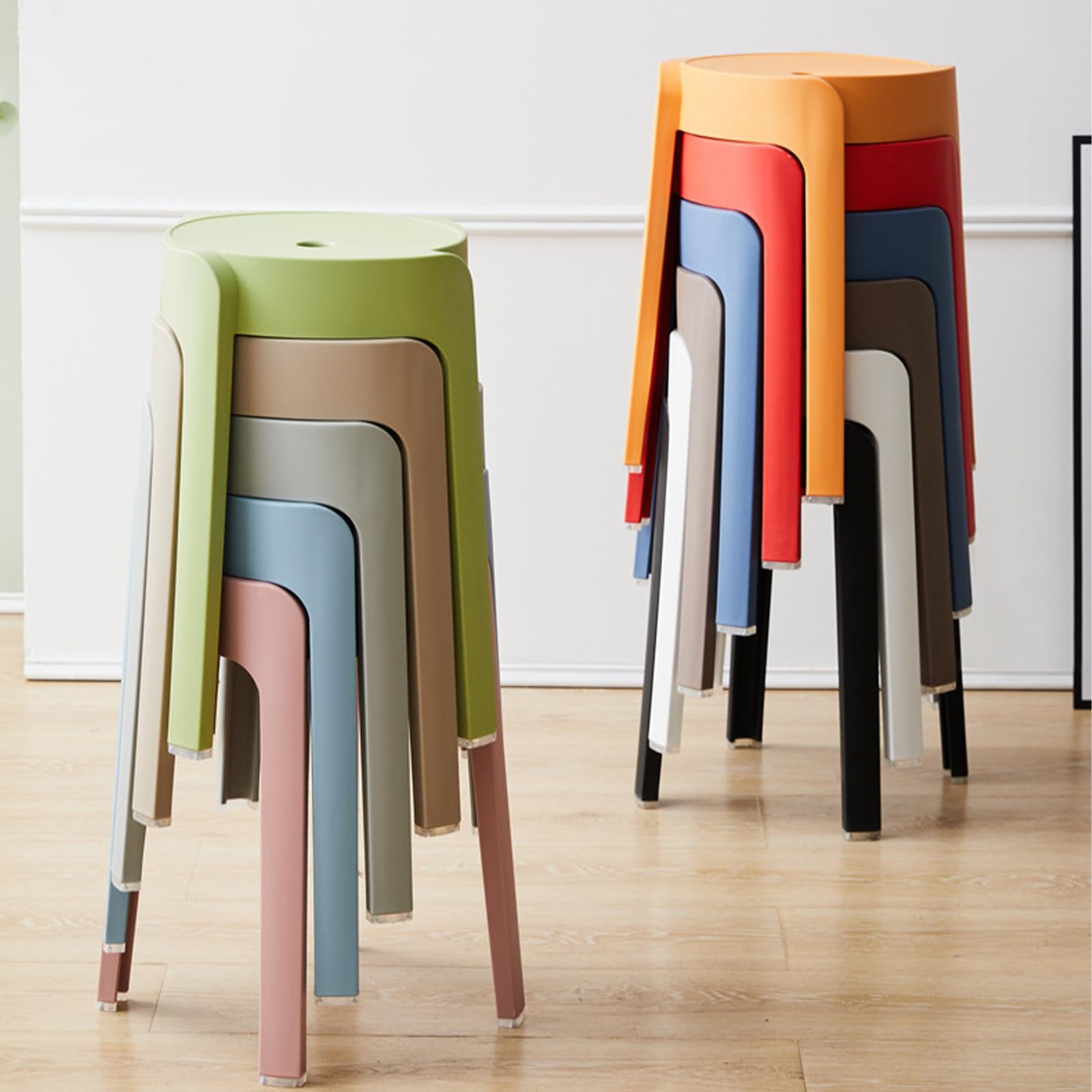 Lot de 5 tabourets empilables en plastique multicolores pour enfants et adultes, stables avec pieds antidérapants