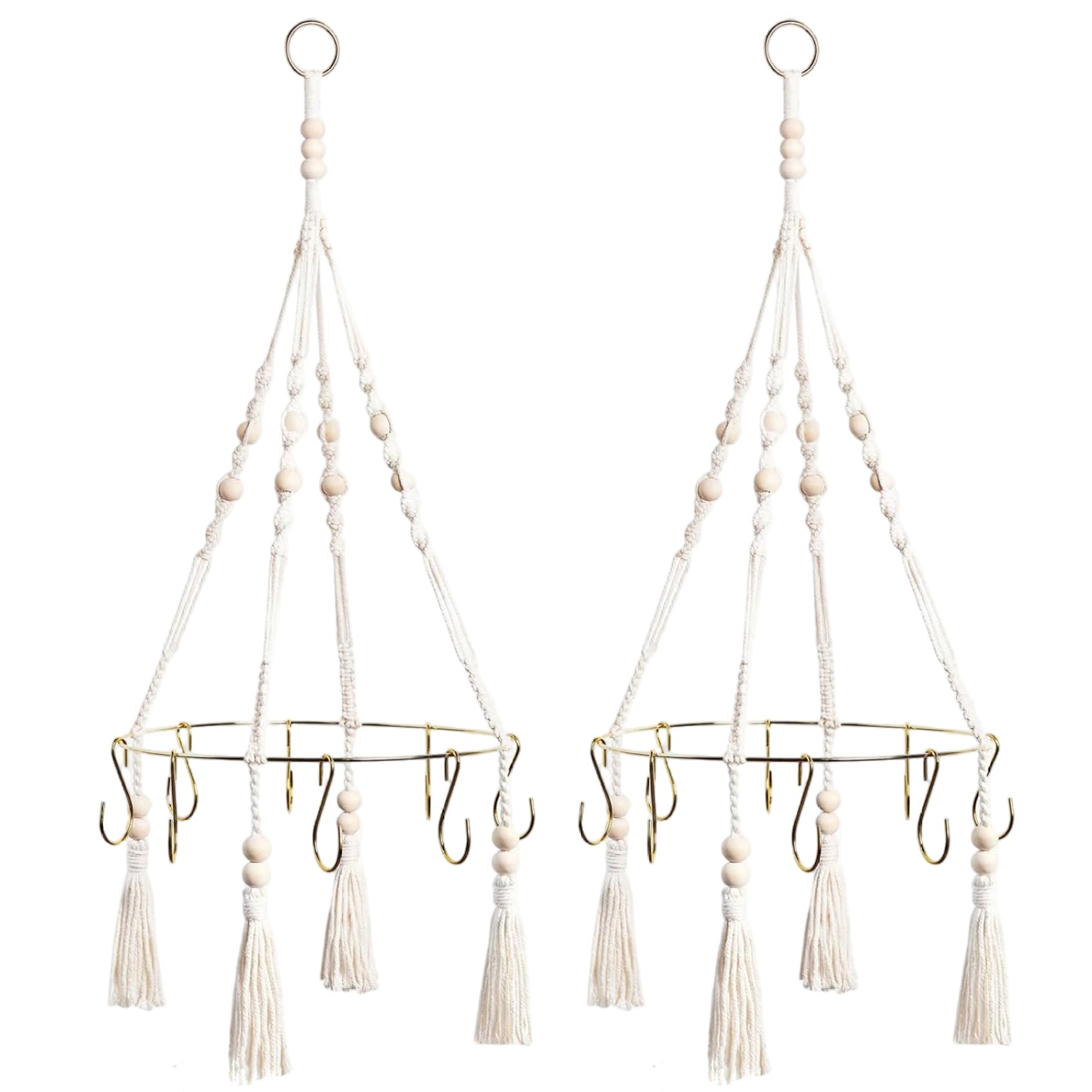 Hbbgdiy White 2Pcs Single Layer Herb Drying Rack, Cotton Rope Woven Hanging Flower & Grass Dryer, Kitchen & Garden Herb Dryer Accessories