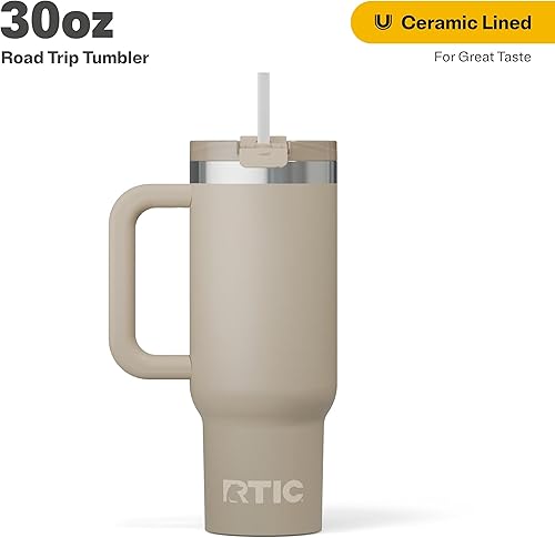 Miniatura 2 de RTIC Vaso de viaje por carretera de 30 onzas de doble pared con aislamiento de acero inoxidable con tapa, asa y pajilla, bebida caliente y fría,