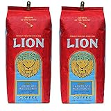 Lion Coffee, Chocolate Macadamia Flavor, Light Roast - Whole Bean, 24 Ounce Bag (Two Bags)