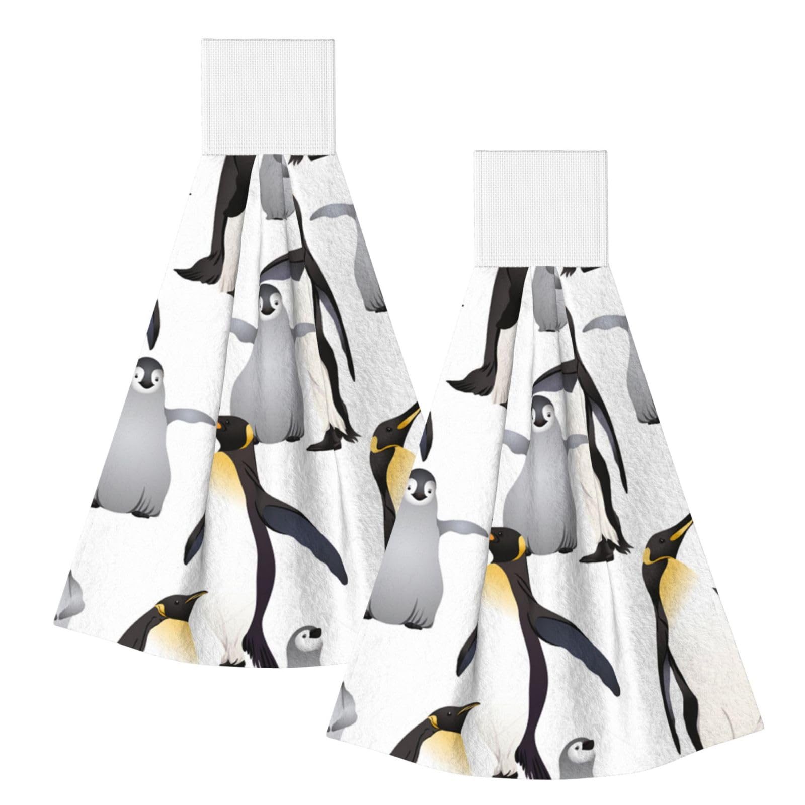 DOPKLNA Penguins, 2 Pcs Hanging Coral Fiber Hand Towels for Bathroom, Absorbent Kitchen Towels
