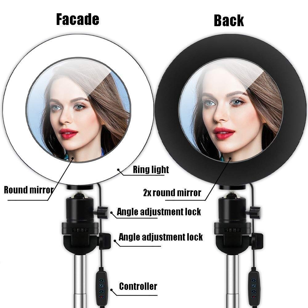 Luce ad anello a LED da 8,7 pollici con specchio per il trucco con supporto per treppiede e supporto per telefono flessibile per video e trucco di YouTube, lampada a LED da tavolo regolabile