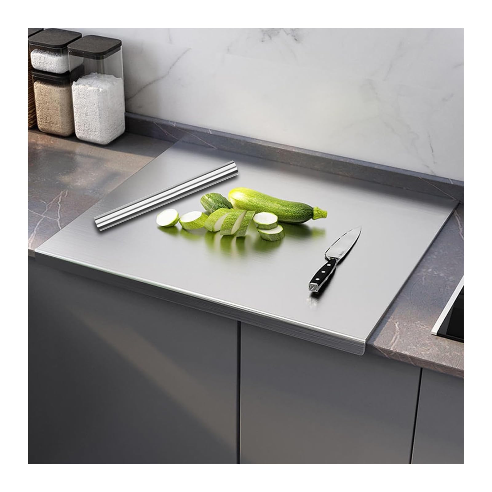 Kitchen Cutting Board 304 Stainless Steel Countertop Chopping Board Rounded Edge Chopping Board for Meat Fruit Baking, Heavy Duty Medium 30cm W x 40cm L.