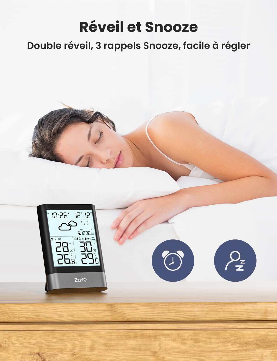 LIORQUE Station Météo Sans Fil Avec RCC, Thermomètre Hygromètre Baromètre Intérieure Extérieure Température Prévisions Météorologiques, LCD Ecran Rétro éclairage Horloge Numérique Alarme Snooze